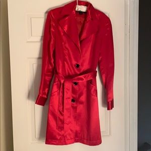 Anne Klein red silk trench style coat